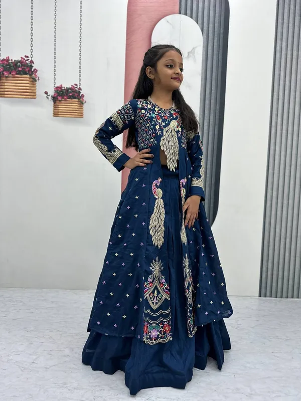 Navy_Embellished_Anarkali_Dress_For_Girls