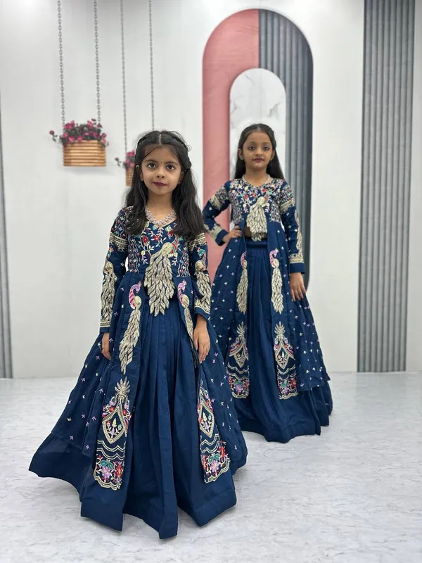 Navy_Embellished_Anarkali_Dress_For_Girls