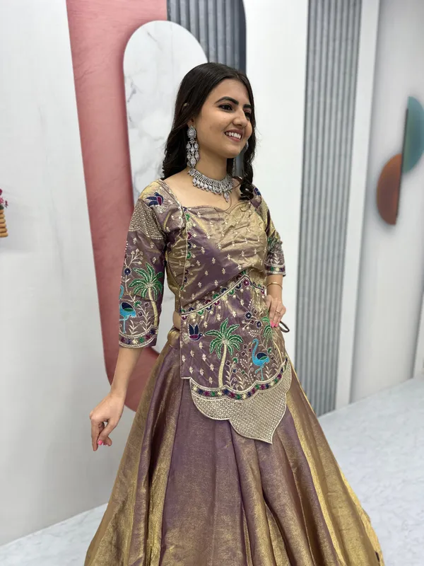 Brown_Embellished_Flared_Lehenga_Choli_For_Women