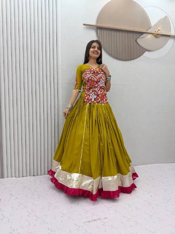 Olive_Green_Printed_Lehenga_Choli_For_Women