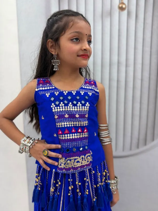Blue_Embellished_Lehenga_Set_For_Girls