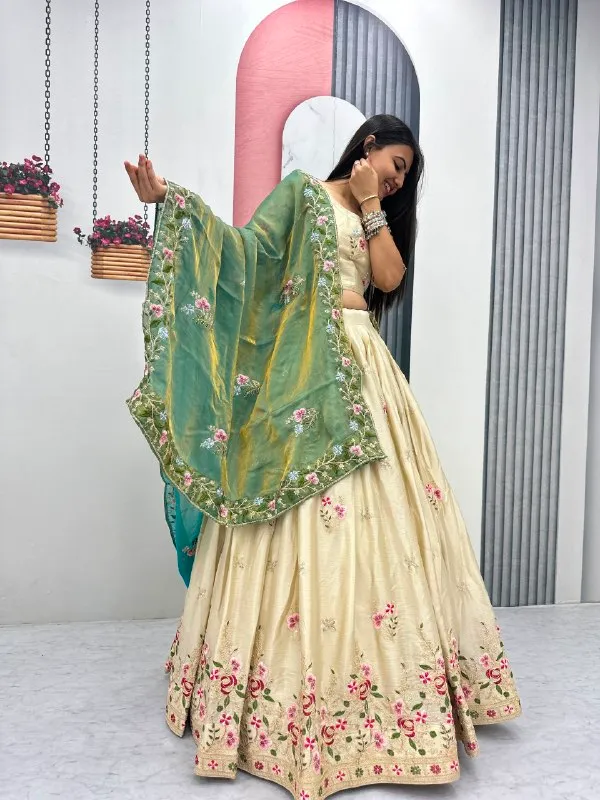 Cream_Embroidered_Lehenga_Choli_Set_For_Women