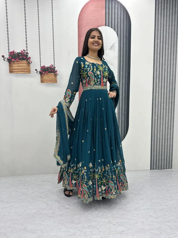 Teal_Embroidered_Anarkali_Suit_For_Women