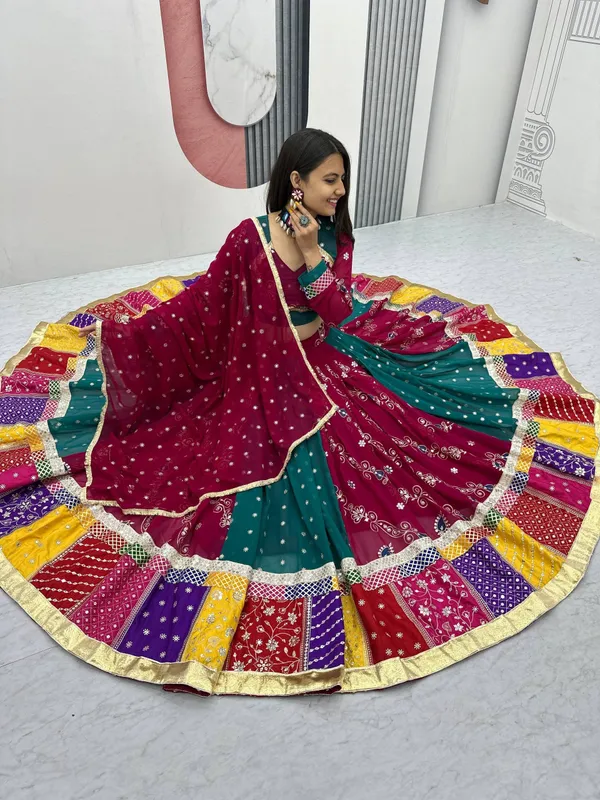 Maroon_Teal_Embellished_Lehenga_Choli_For_Women