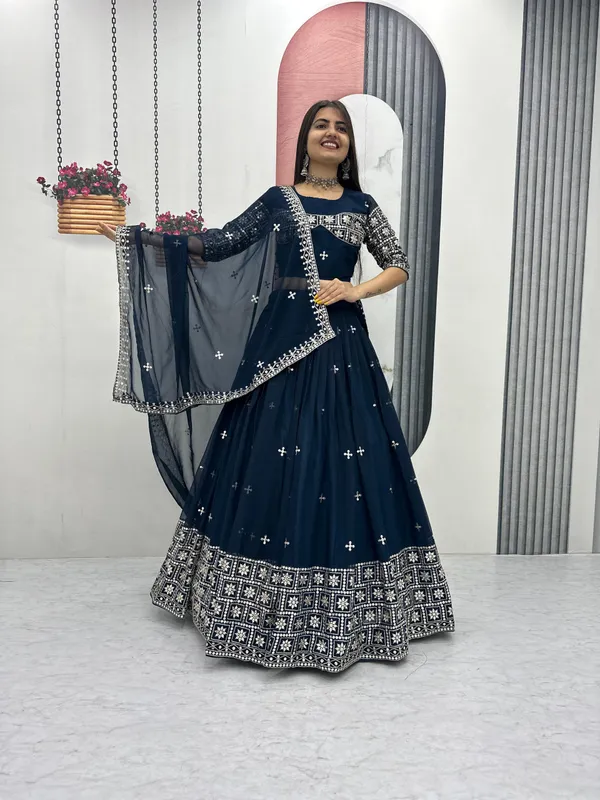 Navy_Blue_Embroidered_Lehenga_Choli_Set_For_Women