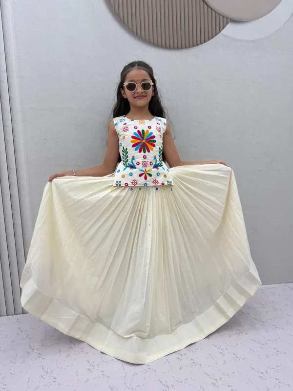 Cream_Embroidered_Lehenga_Dress_For_Girls