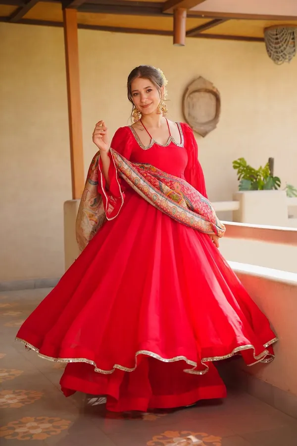 Red_Anarkali_Kurta_Set_With_Printed_Dupatta_For_Women