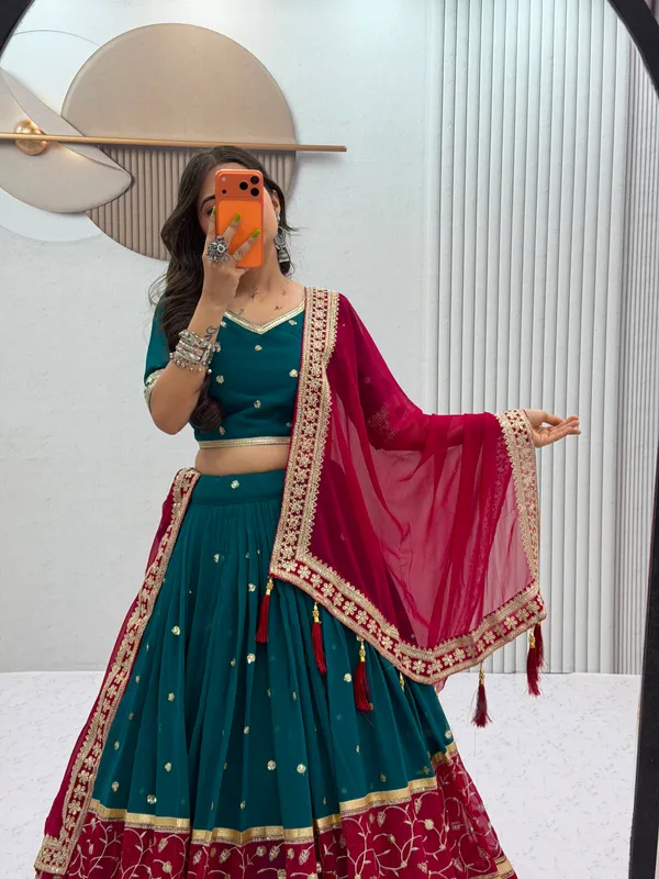 Teal_Embroidered_Lehenga_Choli_For_Women
