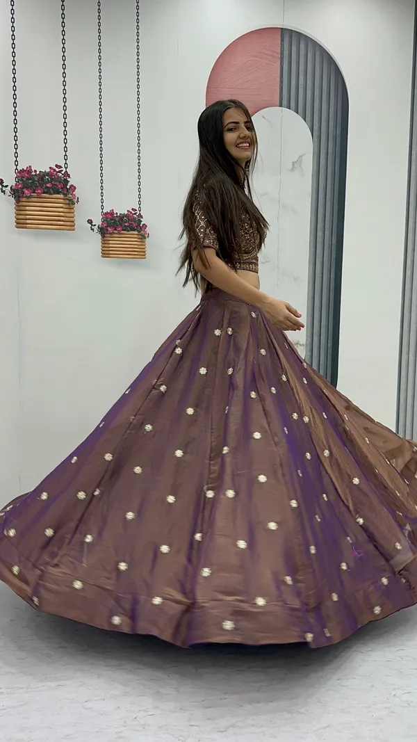 Brown_Embroidered_Lehenga_Choli_Set_For_Women