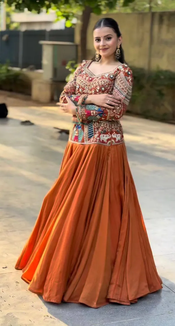 Orange_Embroidered_Flared_Lehenga_Choli_For_Women