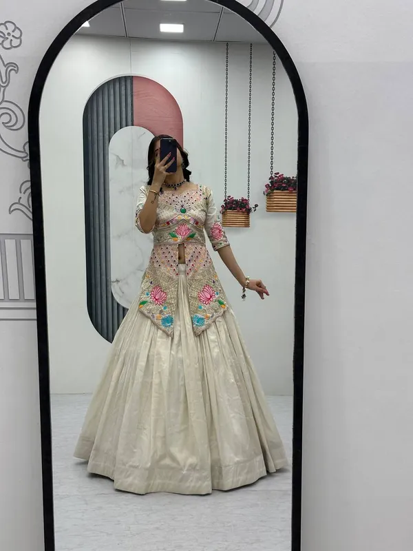 Cream_Embroidered_Flared_Lehenga_Choli_For_Women
