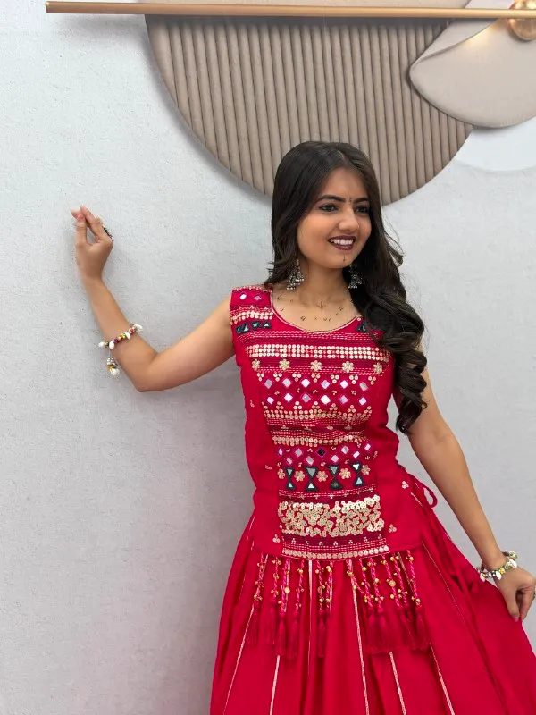 Red_Embroidered_Flared_Lehenga_Choli_Set_For_Women