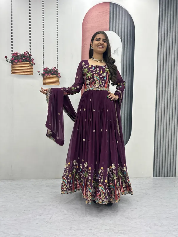 Purple_Embroidered_Anarkali_Suit_Set_For_Women