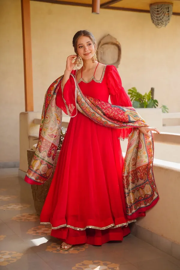 Red_Anarkali_Kurta_Set_With_Printed_Dupatta_For_Women