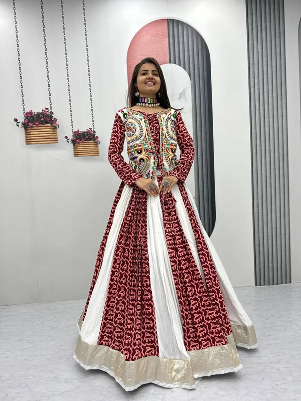 Maroon_Printed_Lehenga_Choli_Set_For_Women