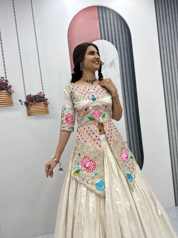 Cream_Embroidered_Flared_Lehenga_Choli_For_Women