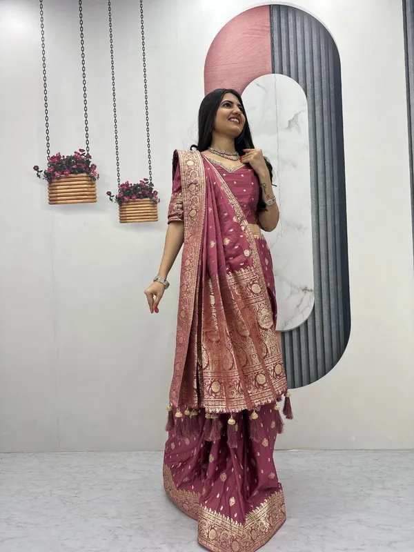Maroon_Ethnic_Draped_Lehenga_Saree_For_Women
