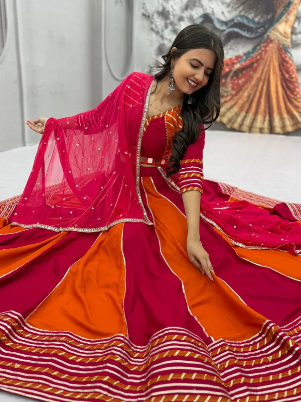 Magenta_And_Orange_Flared_Anarkali_Suit_Set_For_Women