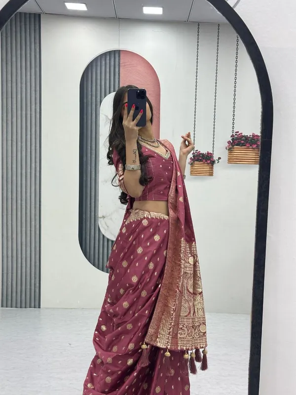 Maroon_Ethnic_Draped_Lehenga_Saree_For_Women