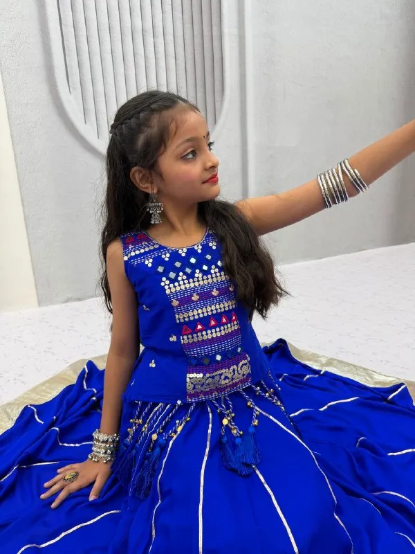 Blue_Embellished_Lehenga_Set_For_Girls