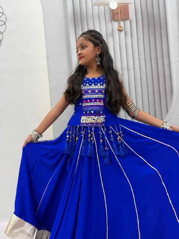 Blue_Embellished_Lehenga_Set_For_Girls