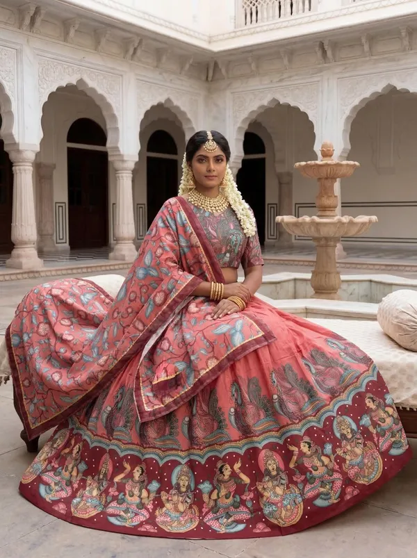 Pink_Floral_Print_Lehenga_Choli_For_Women