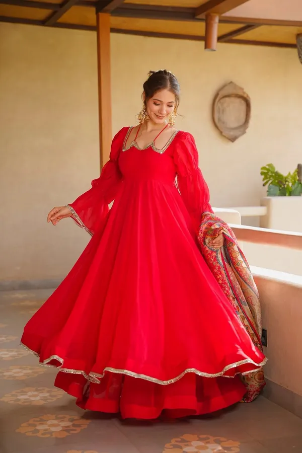 Red_Anarkali_Kurta_Set_With_Printed_Dupatta_For_Women