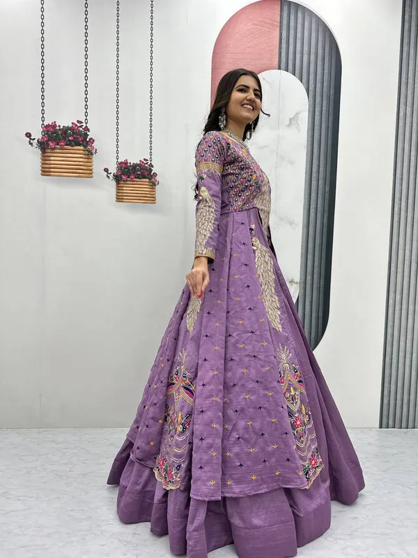Purple_Embroidered_Flared_Lehenga_Set_For_Women