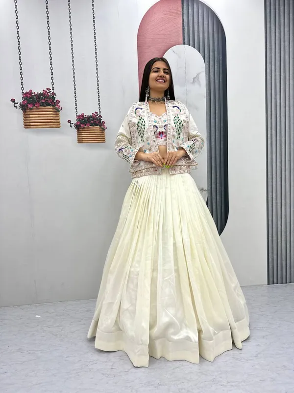 Cream_Embroidered_Jacket_Style_Lehenga_Choli_Set_For_Women