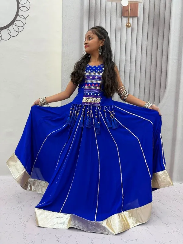 Blue_Embellished_Lehenga_Set_For_Girls