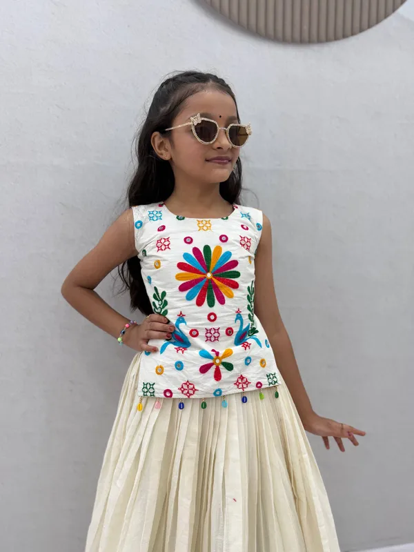 Cream_Embroidered_Lehenga_Dress_For_Girls