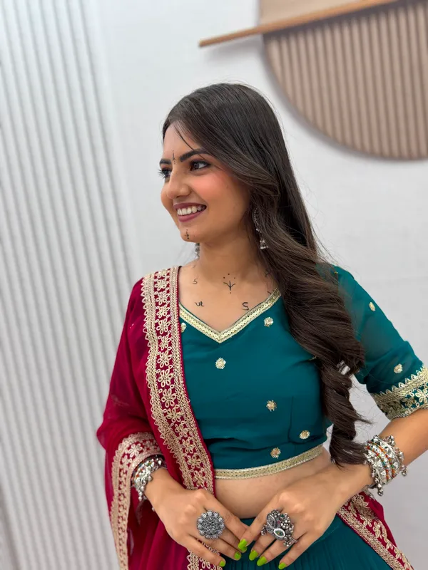 Teal_Embroidered_Lehenga_Choli_For_Women