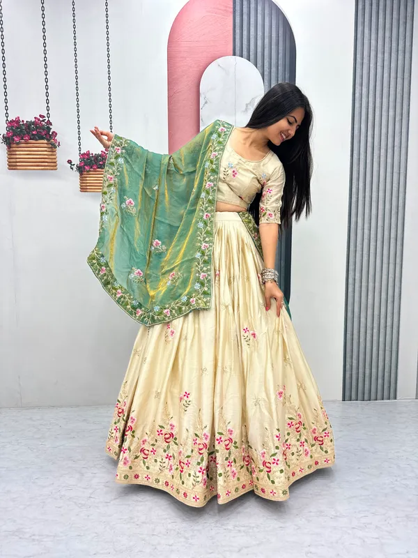 Cream_Embroidered_Lehenga_Choli_Set_For_Women