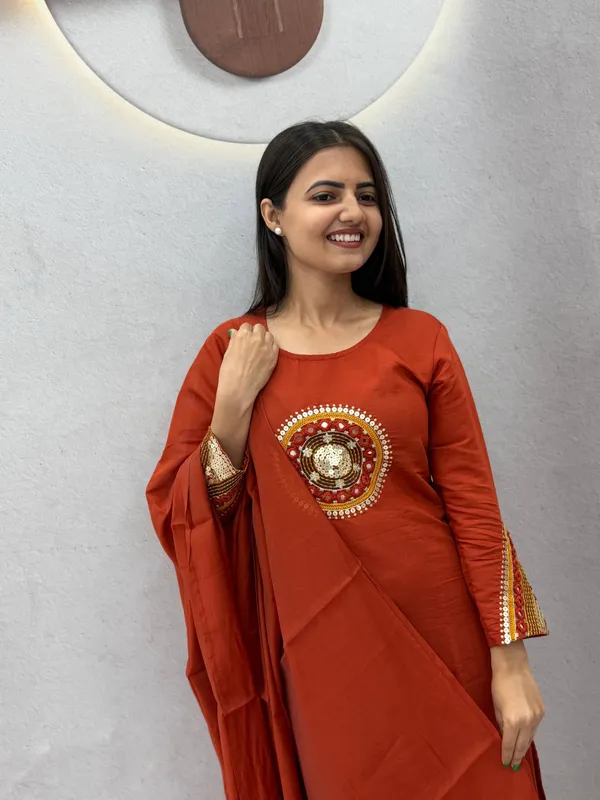 Rust_Embroidered_Straight_Kurta_Set_For_Women