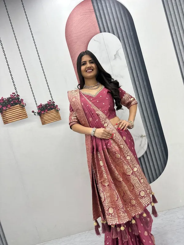Maroon_Ethnic_Draped_Lehenga_Saree_For_Women