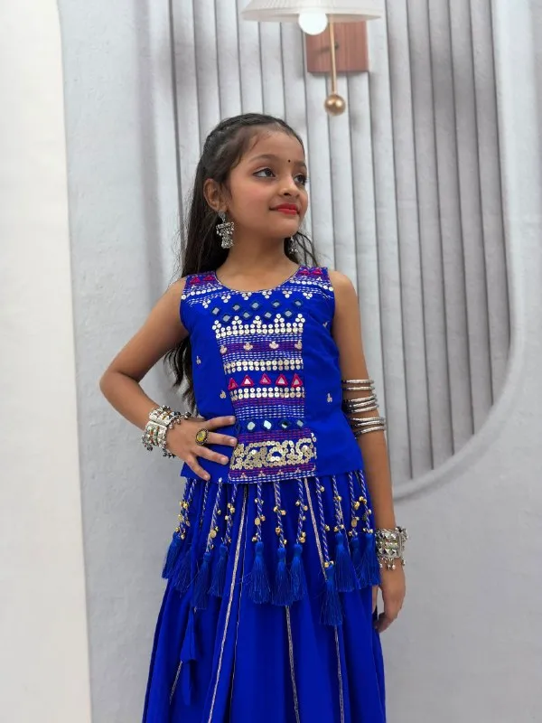 Blue_Embellished_Lehenga_Set_For_Girls