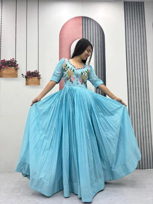 Blue_Embroidered_Flared_Dress_For_Women