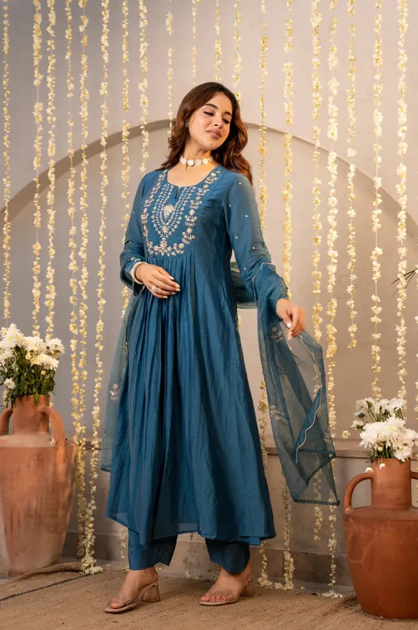 Blue_Embroidered_Anarkali_Suit_Set_For_Women