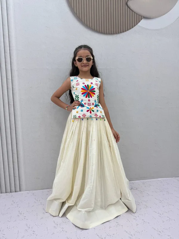 Cream_Embroidered_Lehenga_Dress_For_Girls
