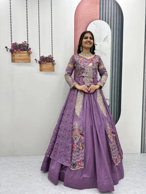 Purple_Embroidered_Flared_Lehenga_Set_For_Women