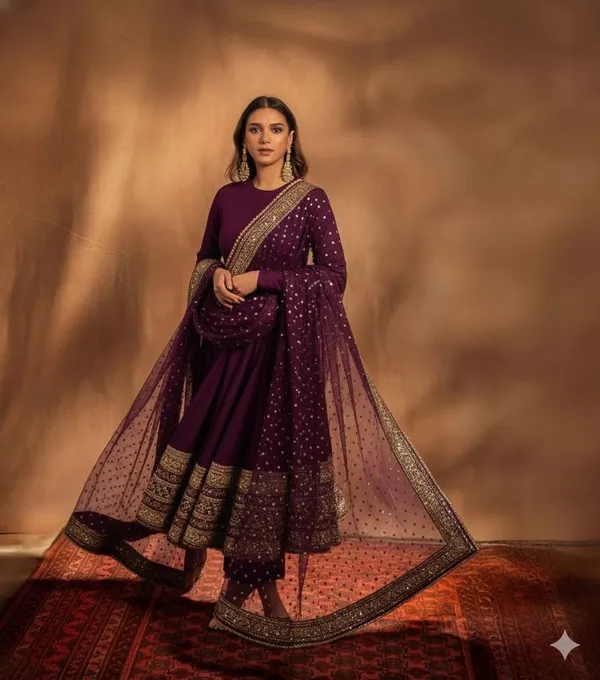 Purple_Embellished_Flared_Anarkali_Suit_With_Dupatta