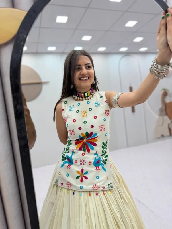 White_Multicolor_Embroidered_Lehenga_Choli_For_Women