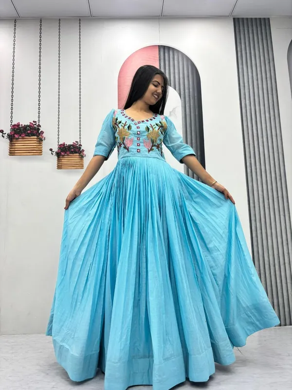 Blue_Embroidered_Flared_Dress_For_Women