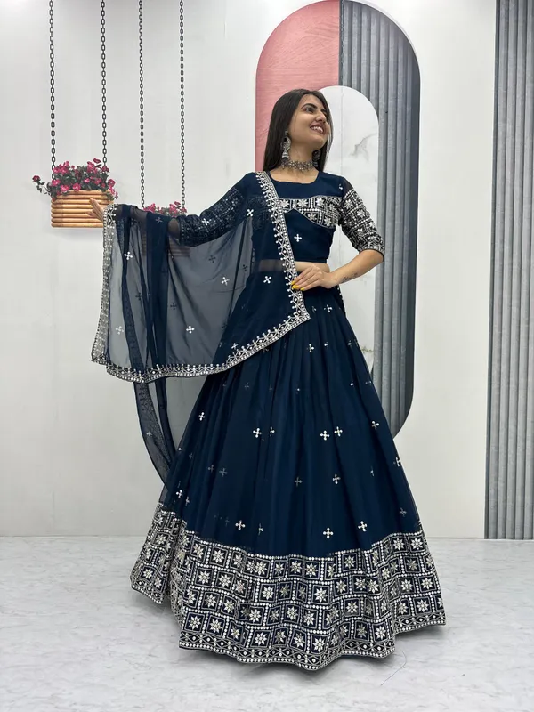 Navy_Blue_Embroidered_Lehenga_Choli_Set_For_Women