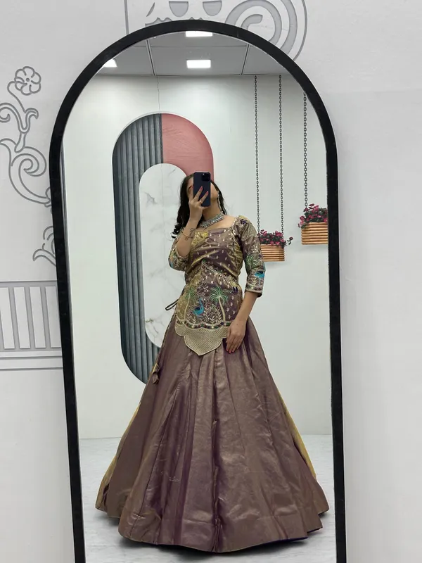 Brown_Embellished_Flared_Lehenga_Choli_For_Women