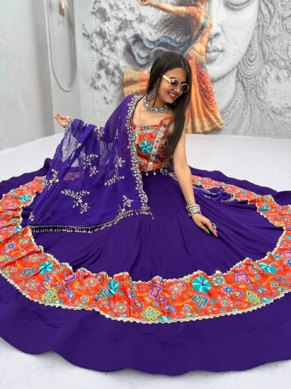 Purple_Embroidered_Flared_Lehenga_Choli_Set_For_Women
