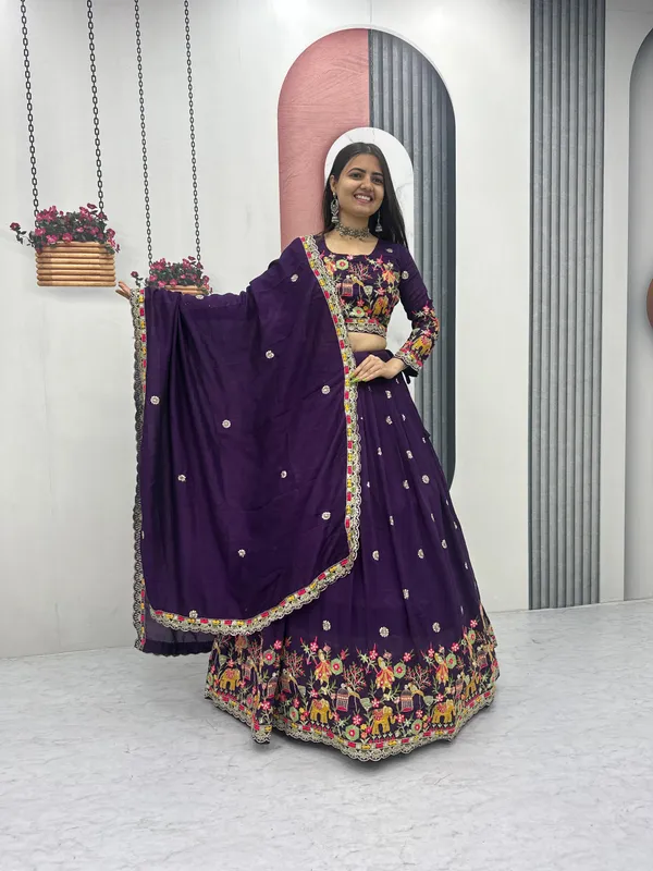 Purple_Embroidered_Lehenga_Choli_Set_For_Women