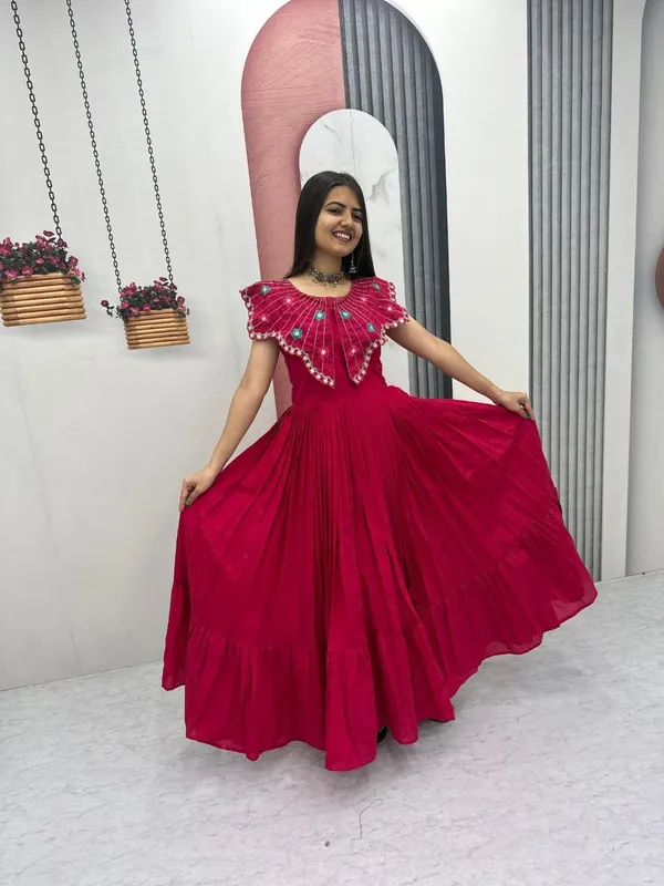 Magenta_Embellished_Flared_Gown_For_Women