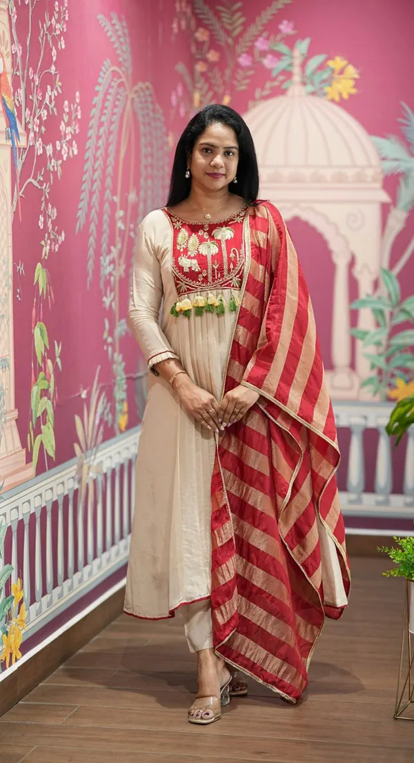 Beige_Embroidered_Anarkali_Suit_Set_For_Women