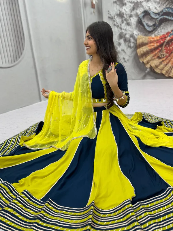Yellow_Navy_Blue_Flared_Lehenga_Choli_Set_For_Women